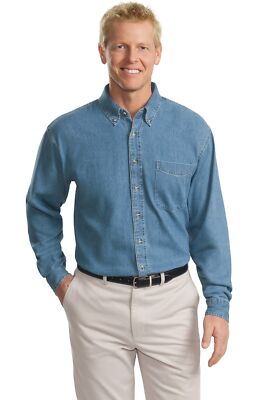 Port Authority TLS600 Mens Big Tall Long Sleeve Button Down Denim Dress  Shirt