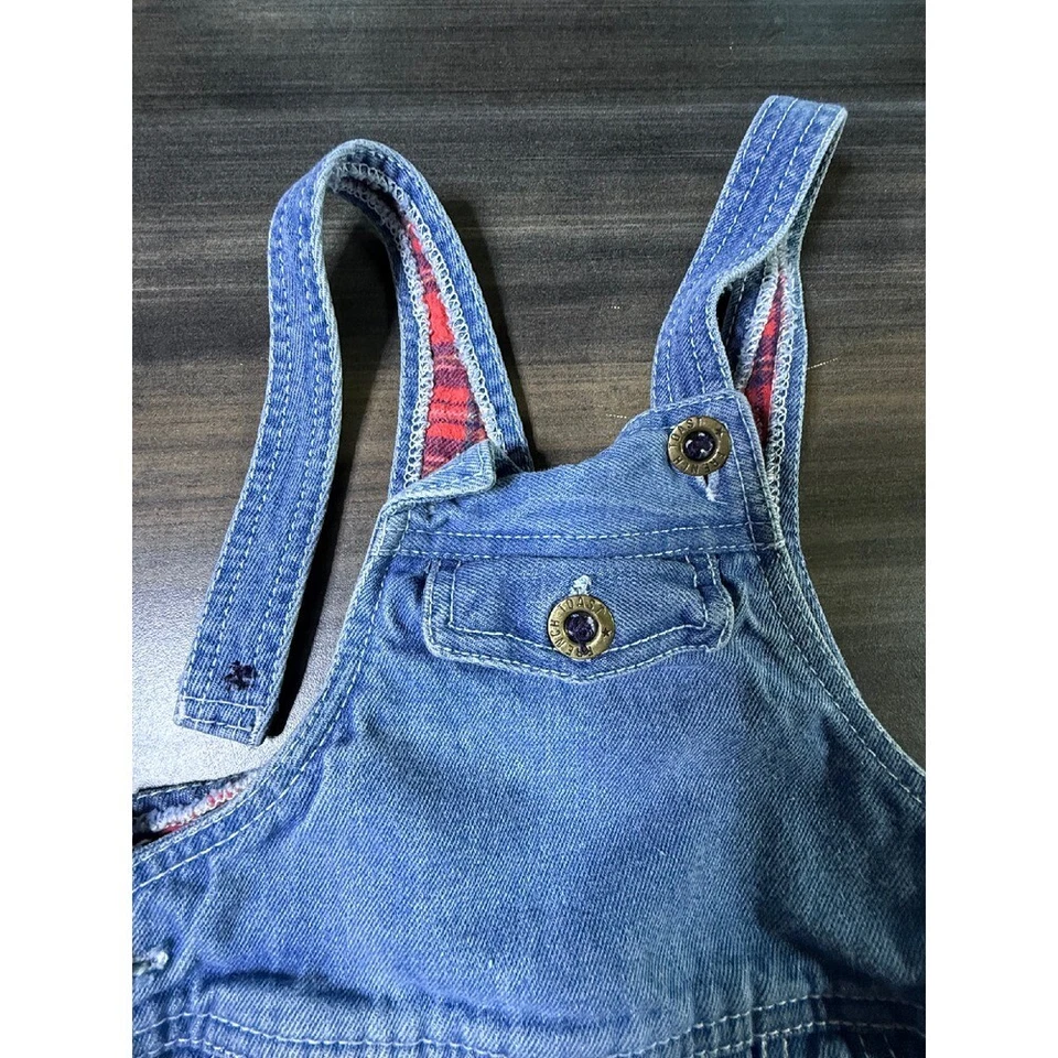 Mono vaquero tostado francés vintage forrado a cuadros correas ajustables talla 4T Foto 2 de 4