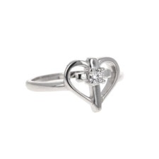 Sterling Silver Heart Ring, Cross Center, Genuine Silver, Cubic Zirconia, Religi