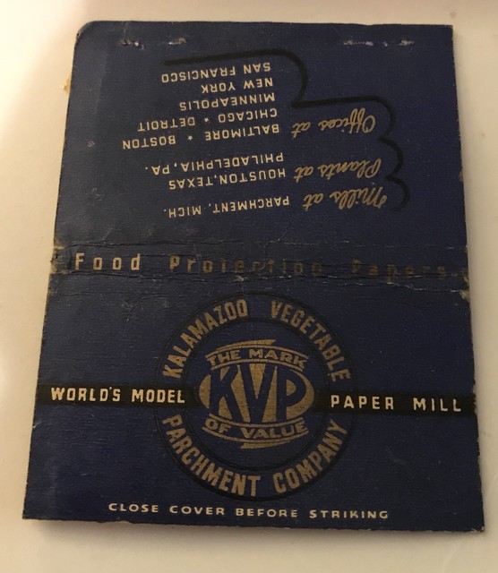 Old Matchbook Cover Kalamazoo Vegetable Parchment Company Paper Mill eBay