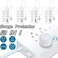 LOT Power Strip Surge Protector 8 AC Outlets 3 USB Ports + Type C Port 4FT Cable