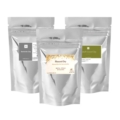 BUNDLE Bentonite Indian Clay - Moroccan Rhassoul  - French Green Clay Set