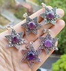 10pcs Amethyst Antique Silver Star Pendants Gems Magic Reiki Healing Amulet