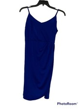 Zalalus Spaghetti Strap Deep V Neck Sleeveless Bodycon Party Dress Blue Large