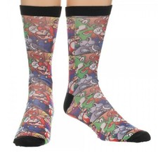 Nintendo Super Mario Mens' Crew Sublimated 1 Pair Sock Size 10-13 NWT