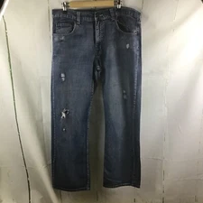 Flypaper Men’s Distressed Bootcut Embroidered Pockets Blue Jeans Sz. 36 x 32