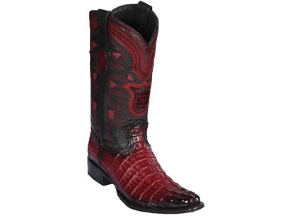 Los Altos CROCODILE TAIL BURGUNDY European Square Toe WESTERN BOOT D 760143