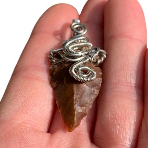 Crazy Unique Silver Spiral Wire Wrap Jasper Arrowhead Tribal Pendant Jewelry - Picture 6 of 9