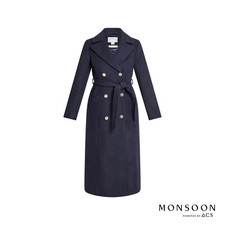 Monsoon Uk 18 Lola Belted Wool Trench Coat Blue