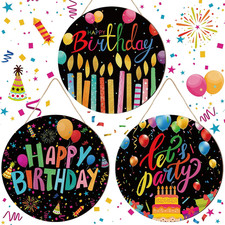 3 Pcs 12 Inch Happy Birthday Wooden Sign round Wooden Hanging Door Decor Rustic