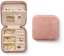 Plush Velvet Jewelry Box  Travel Jewelry Case Organizer with Mirror  Featur...
