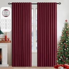 Christmas Wine Red Back Tab Blackout Curtains 84 Inch Length 2 Panels Set for...