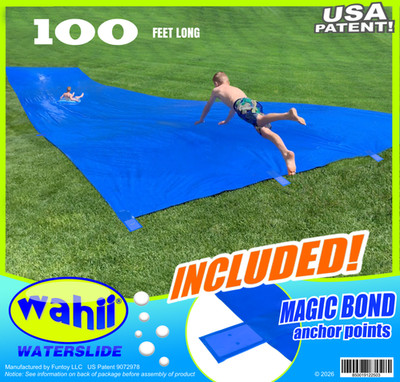 WAHII WATERSLIDE 100 feet long!   Giant backyard lawn water slide slip n slide
