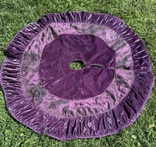 Purple Velvet With Gold Embroidery Christmas Tree Skirt Button Closure
