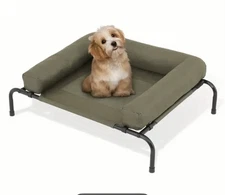 Elevated Cooling Dog Bed Raised Dark Green Washable Mesh w/Headrest