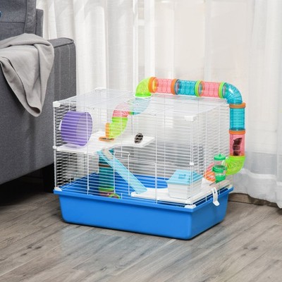 Hamsterkäfig Nagerhaus mit Schläuchen Heimtrainer, Trinkflasche - Blau