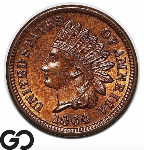 1864 Indian Head Cent Penny Red Brown, Bronze, Solid Gem BU++ RB Better Date!