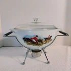 Vintage Pyrex Tally Ho Opal Serving Bowl w/lid, cradle/warmer, and original box