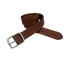 Buckle Leather Belt Womens Medium Brown Embossed Silver Buckle Boho Cowgirl