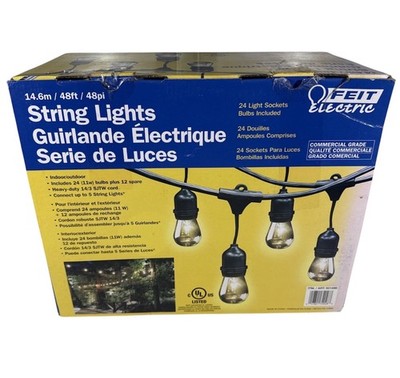 Feit Electric String Lights Commercial Grade 48ft Weatherproof 24 Lights Outdoor