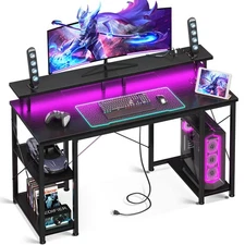 48 inch Gaming Desk with LED Lights & Power Outlets, Computer Desk with Monit...