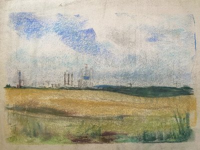 Franz Ehmke 1928 - 2018 Berlin Pastel Industry Brown Coal Fields Sky