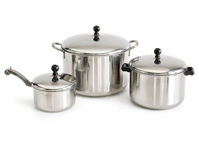 Vintage Farberware Stainless Steel Cookware Set USA-3 Pc Pots w/Lids, Saucepan