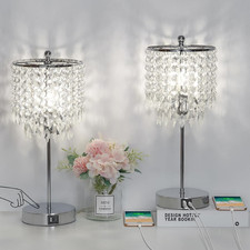 Crystal Table Lamp Set of 2 Touch Control, Crystal Lamps with USB Ports Elegant