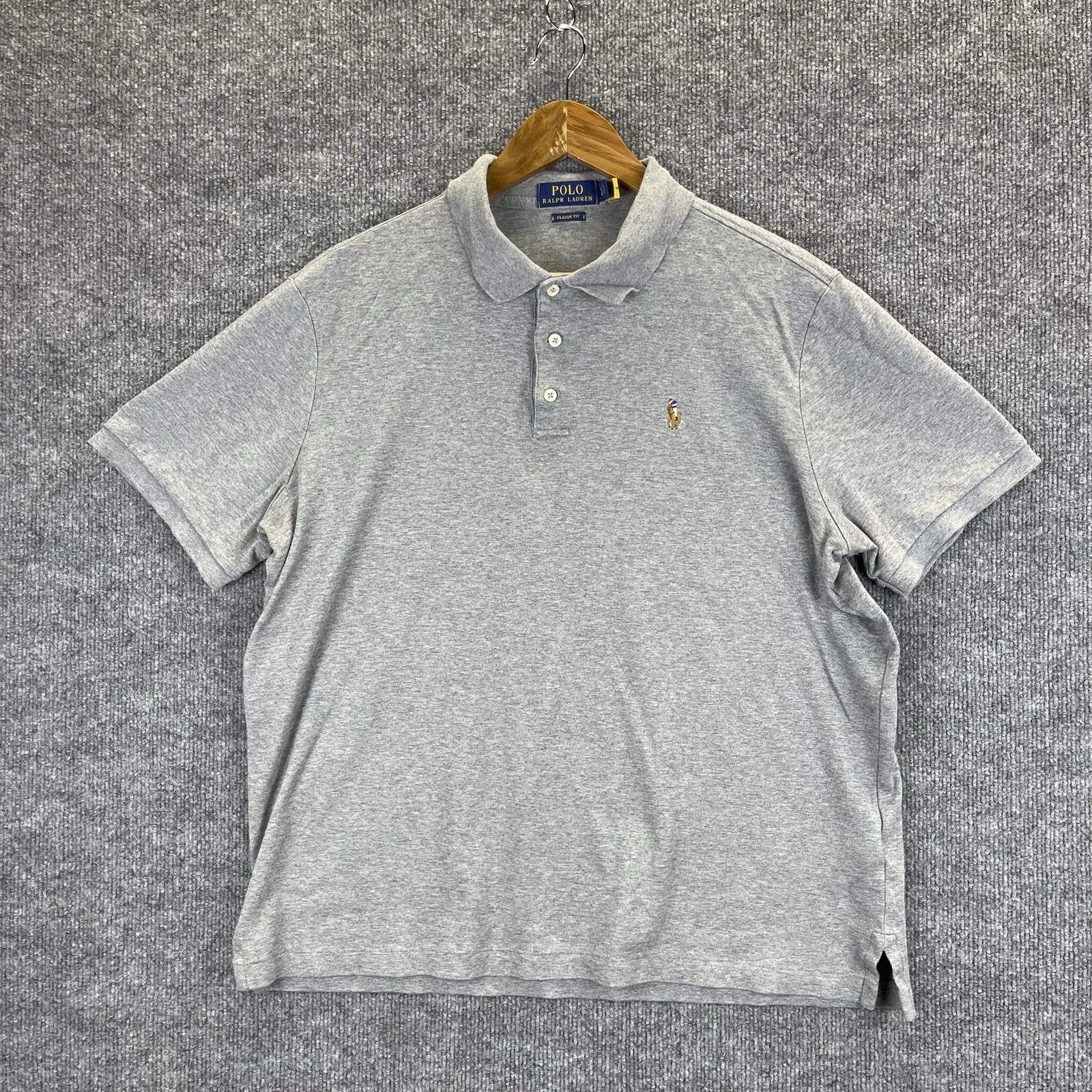 Polo Ralph Lauren camicia uomo grande grigio carne pony vestibilità classica ricamata