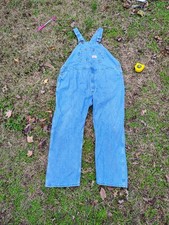 Vintage Round House Bib Overalls Mens Sz 48x29 Blue Carpenter Denim USA Made