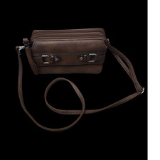 .Women's Brown Crossbody Organizer Bag Zip Closure Silver Hardware Buckle Accent