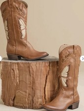 NWOT Altar'd State Mariposa butterfly Brown Vegan Leather Cowboy Boots 6 Western