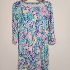 Lilly Pulitzer Mermaid Cove Print 3/4 Sleeve Boatneck Dress XXS
