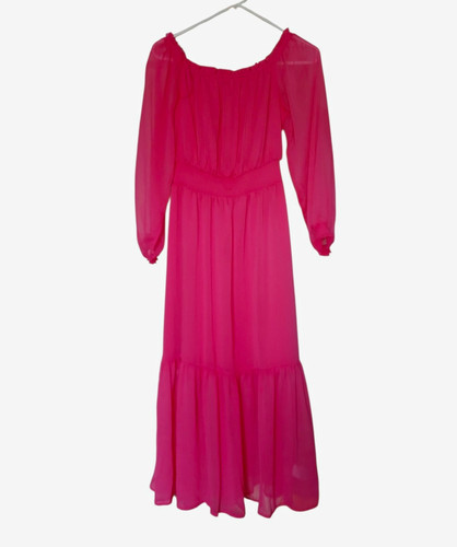 SOFIA Jeans by Sofia Vergara Pink Off Shoulder Maxi Ruffle Dress XS