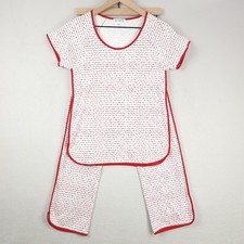 LAKE Pajama Set Womens XS White Red Pink Garland Print Cotton Top Pants