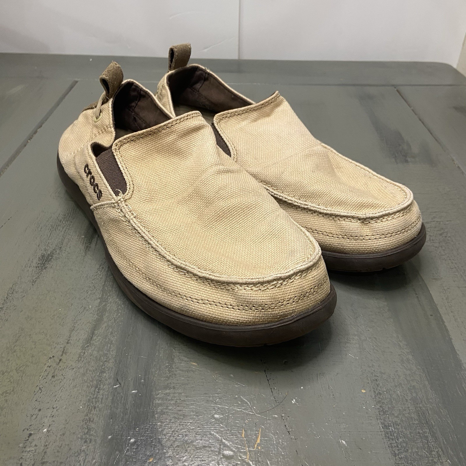 Crocs Walu Canvas Slip On Comfort Loafers 11270 Khaki Men's Size 12