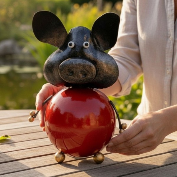 Schwein Gartenfigur Metall Gartendeko Wetterfest Handgefertigt Ca. 40Cm-image