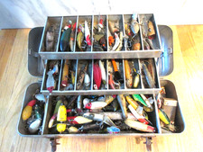 Vintage Tackle Box Loaded Heddon Creek Chub South Bend Arbogast + Many More