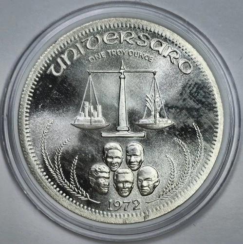 Vintage 1972 1oz .999 Silver Universaro World Trade Round in a Capsule BU