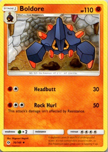 Boldore 70/149 Uncommon Sun & Moon 2017 NM Pokemon Card