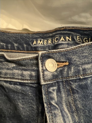 American Eagle pantaloncino donna 12 blu a righe vita alta perfetto bermuda denim - Foto 3 di 9