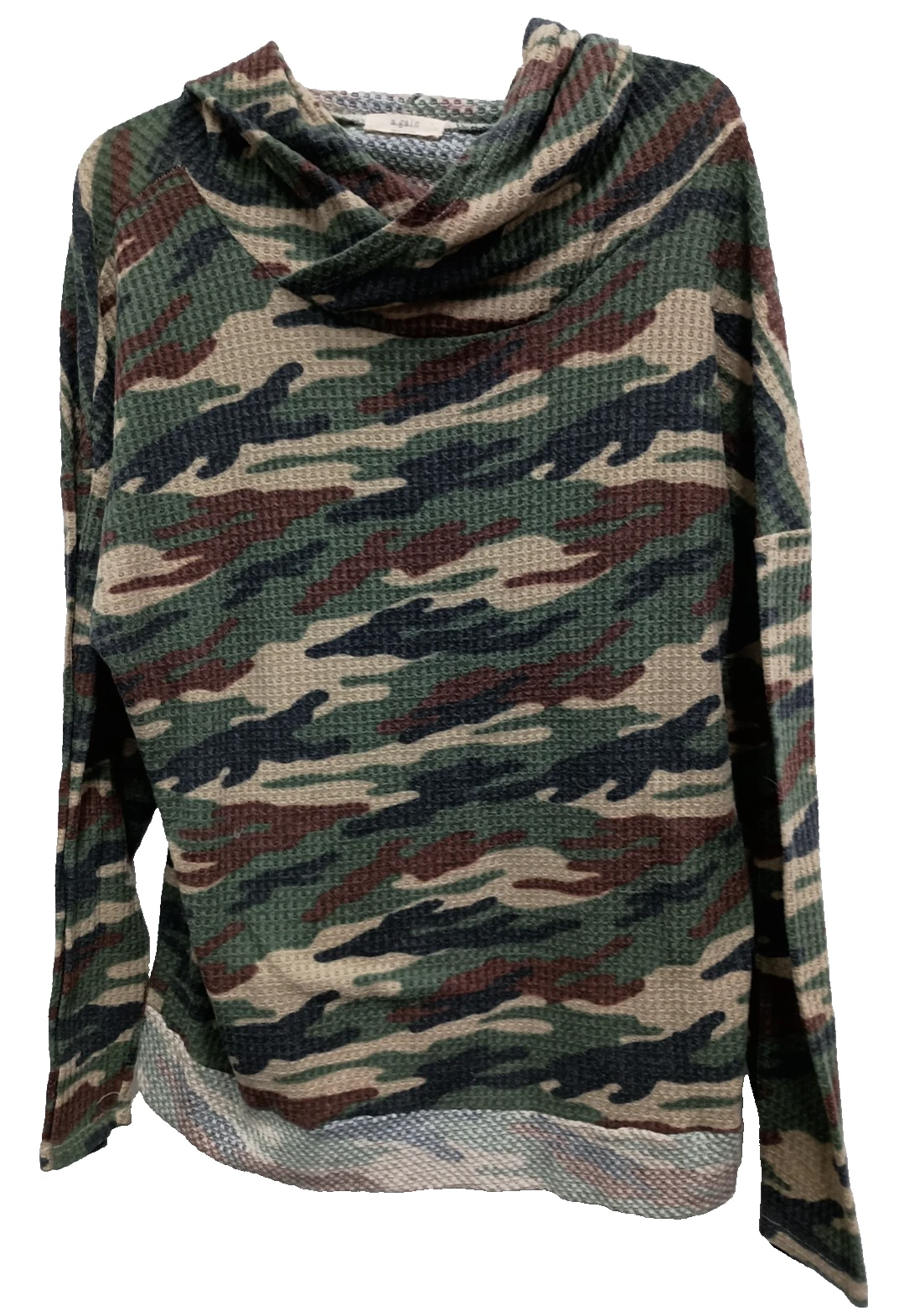 A.Gain BOHO Hoodie Womens Large Green Camouflage Thermal Oversized Pullover