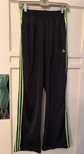 Vintage Adidas Black 3 Lime Stripes  Logo Nylon Fleece Lined Track Pants EUC Sm