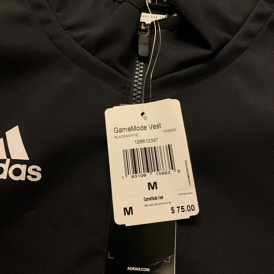 Adidas Game Mode Chaleco Para Hombre Informal Cremallera Completa Chaleco FP9989 Negro Blanco Mediano Foto 2 de 4