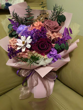 Real forever Flower Bouquet Ribbon Wrap Purple Pink Green White Floral