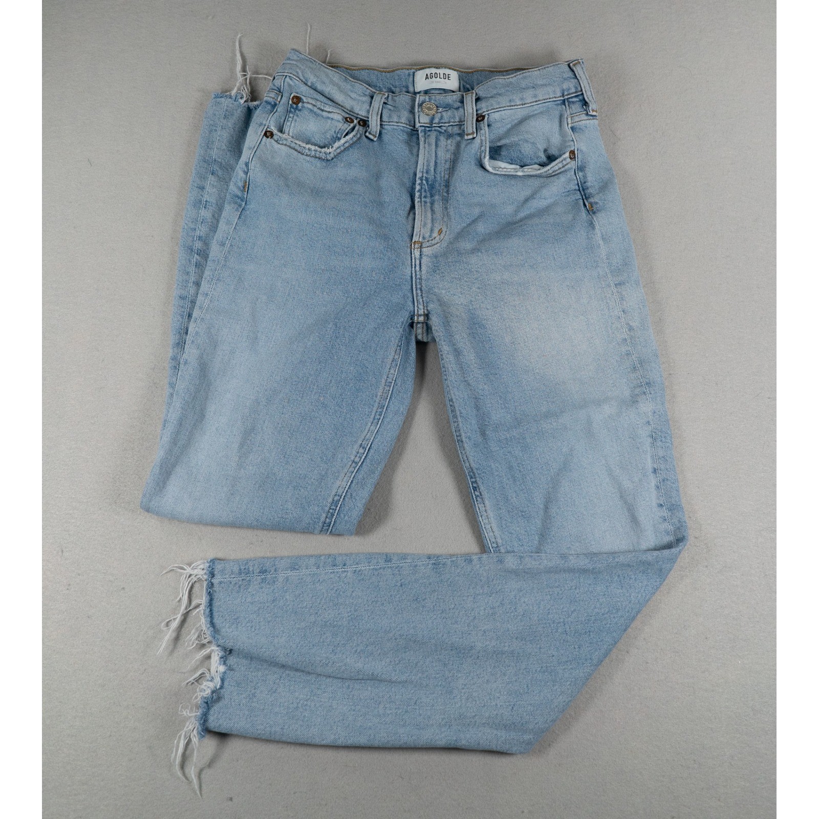 AGOLDE Merrel High Rise Straight Leg Jeans Light Wash Frayed Hem Size 26