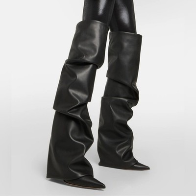 ALEXANDRE VAUTHIER Black Draped Thigh-High Over-the-knee Boots Sz 41 (US 10/11)