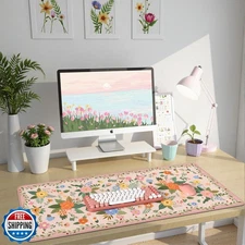 HAOCOO Pink Floral Desk Matt for Desktop, Waterproof Cute Desk Pad Mat, Cute 