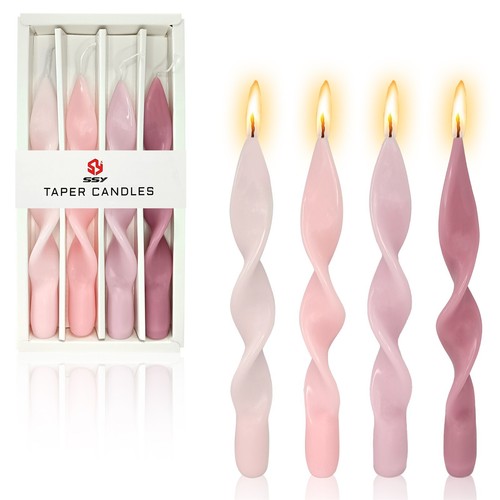 Spiral Unscented Fameless Pillar Candle Taper candle Twist Dinner Candle 4Pack - Picture 3 of 47