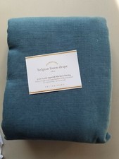 Pottery Barn Belgian Linen Panel Drape Curtain Blackout Riviera Blue 96" 8667